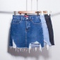 韩版新款时尚春夏高腰女式三色破洞不规则毛边宽松显瘦牛仔短裙潮